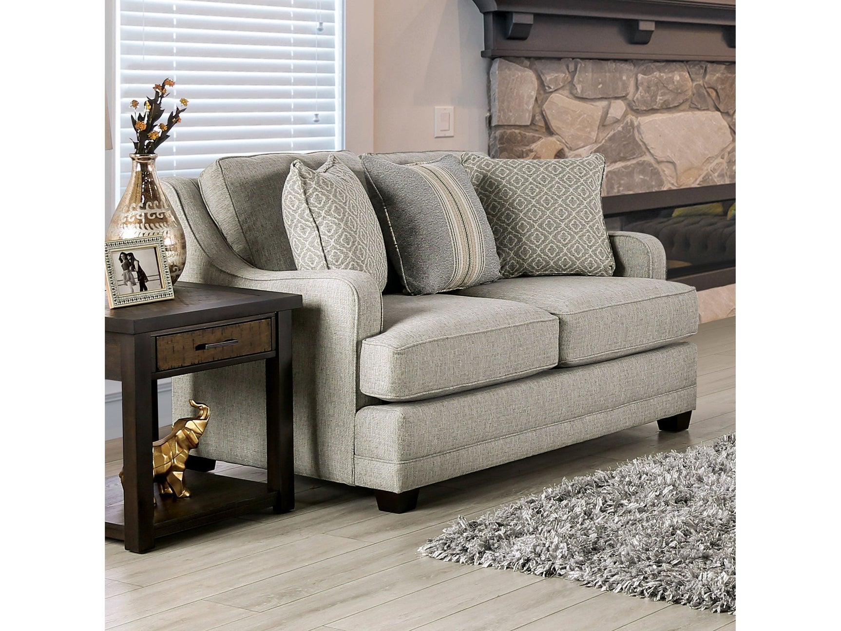 Stephney Gray/Gold Loveseat - Ornate Home