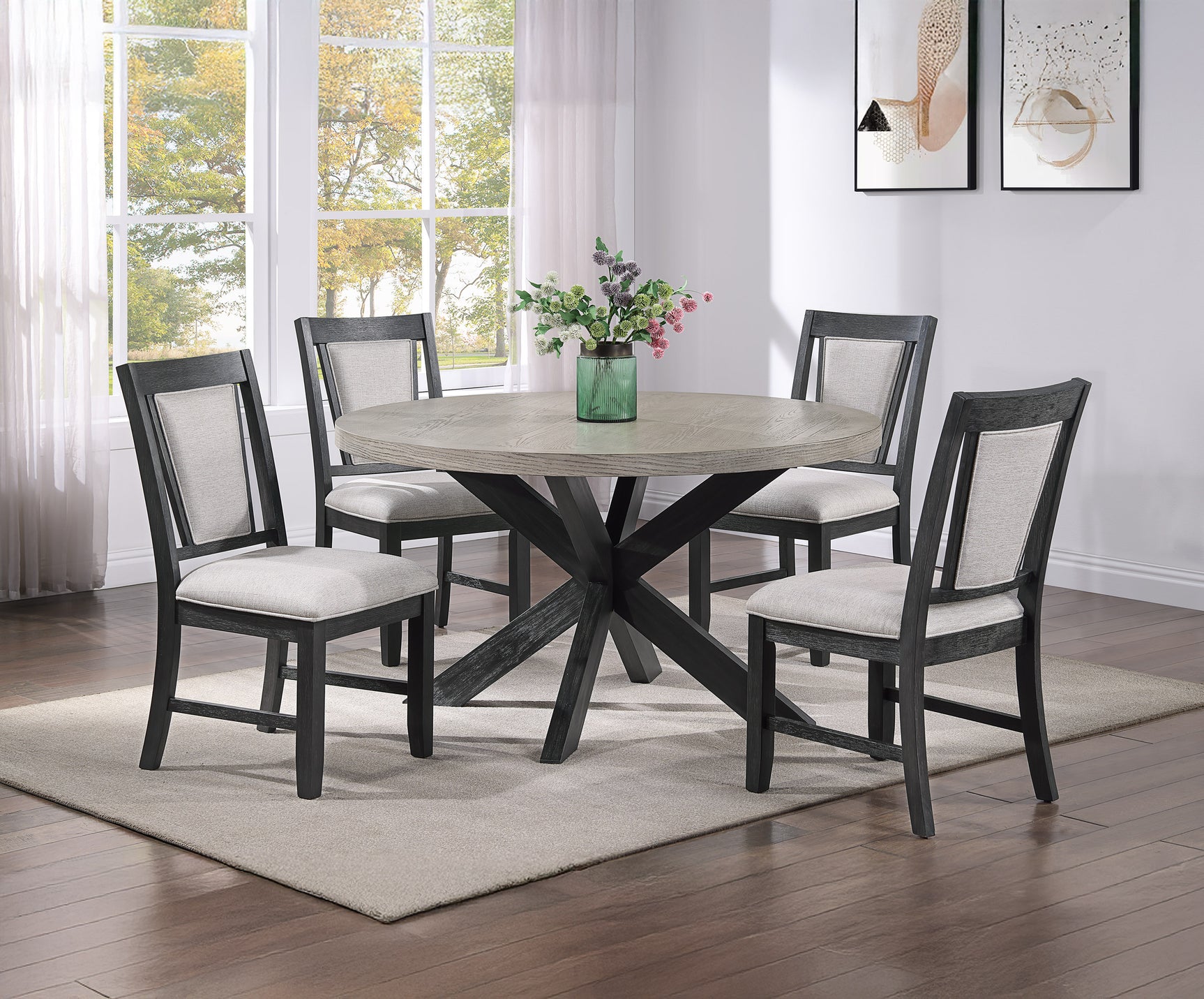 Stevens Charcoal Black/Light Gray 5-Piece Round Dining Set - Ornate Home