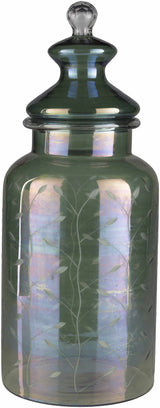 Stewartville Green Etched Glass Jar - Clearance - Ornate Home