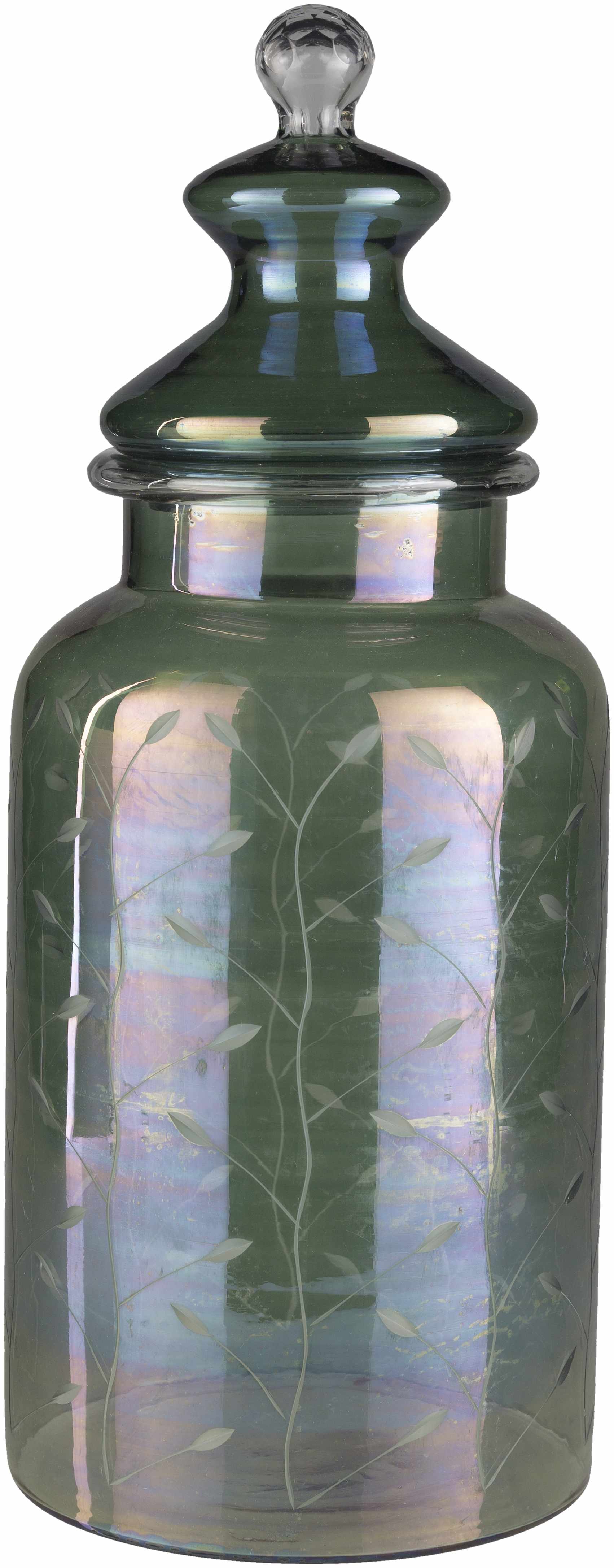 Stewartville Green Etched Glass Jar - Clearance - Ornate Home
