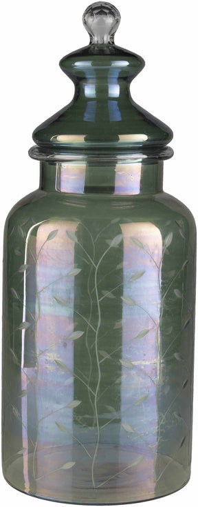 Stewartville Green Etched Glass Jar - Clearance - Ornate Home