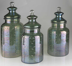 Stewartville Green Etched Glass Jar - Clearance - Ornate Home