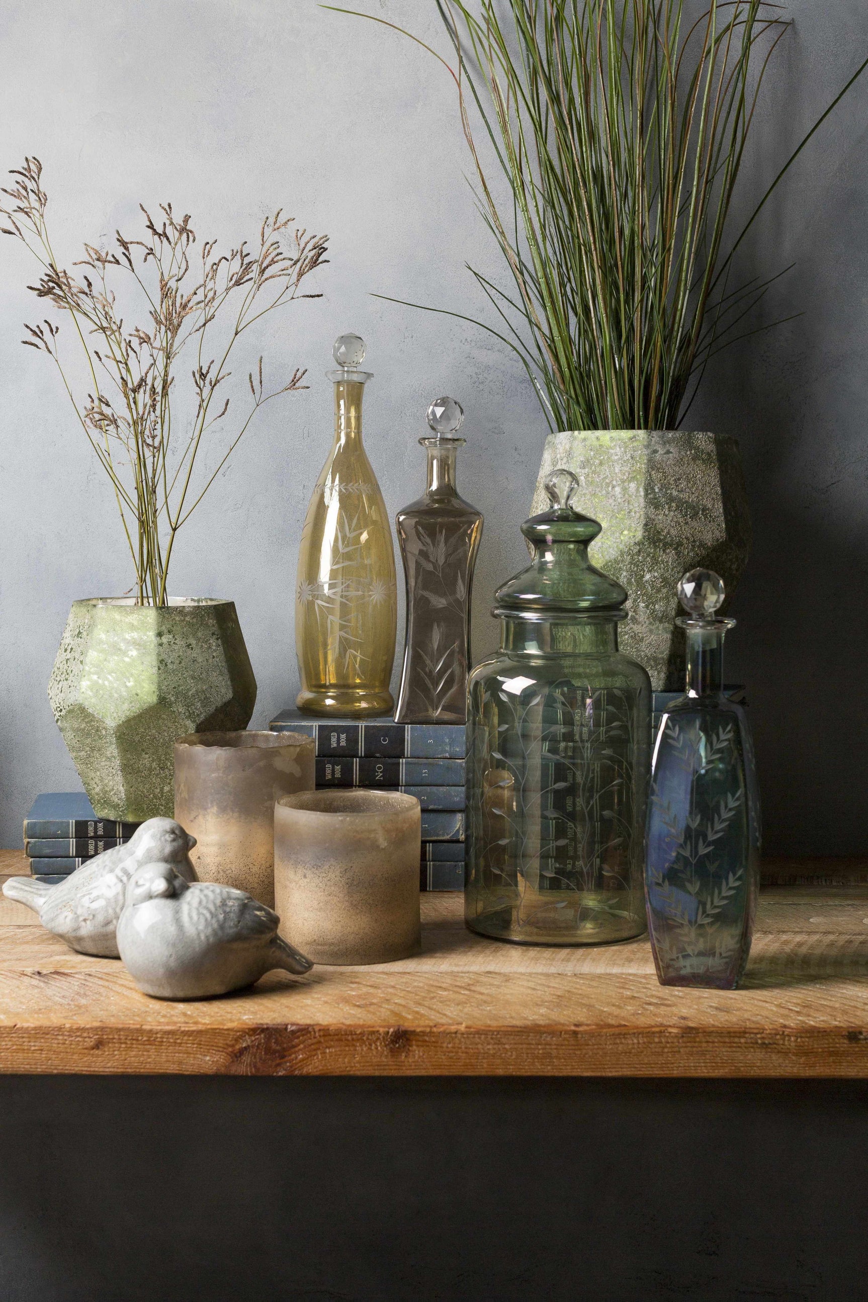 Stewartville Green Etched Glass Jar - Clearance - Ornate Home