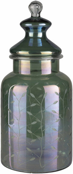 Stewartville Green Etched Glass Jar - Clearance - Ornate Home