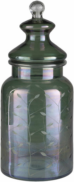 Stewartville Green Etched Glass Jar - Clearance - Ornate Home
