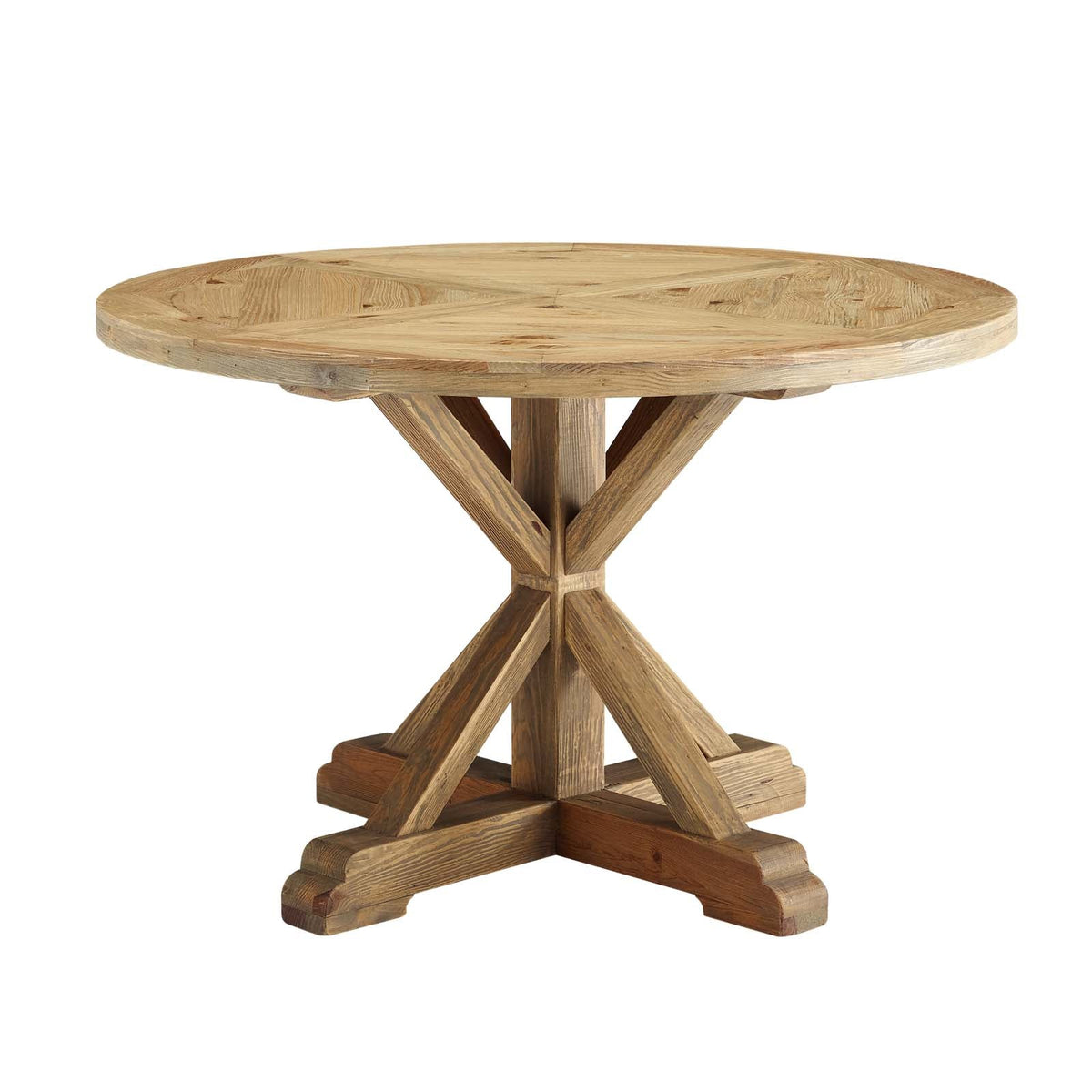 Stitch Brown 47" Round Pine Wood Dining Table - Ornate Home