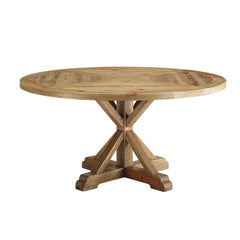Stitch Brown 59" Round Pine Wood Dining Table - Ornate Home