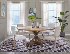 Stitch Brown 71" Round Pine Wood Dining Table - Ornate Home