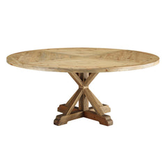 Stitch Brown 71" Round Pine Wood Dining Table - Ornate Home