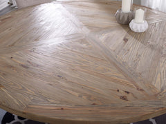 Stitch Brown 71" Round Pine Wood Dining Table - Ornate Home