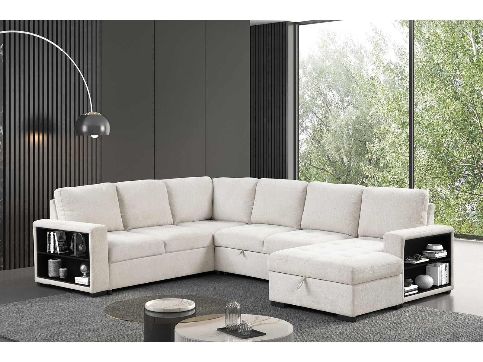 Stockwell Beige Sleeper Sectional Sofa - Ornate Home