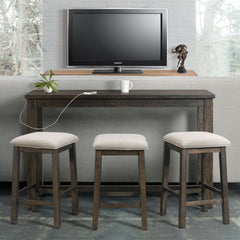 Stone Smokey Walnut Occasional Bar Table Set (Table + Three Stools) - Ornate Home