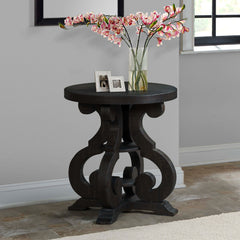 Stone Smokey Walnut Occasional Round Side Table with PU Base - Ornate Home