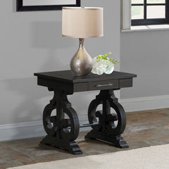 Stone Smokey Walnut Occasional Square Side Table with PU Base - Ornate Home