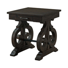 Stone Smokey Walnut Occasional Square Side Table with PU Base - Ornate Home