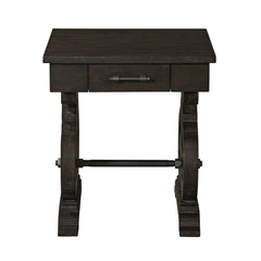 Stone Smokey Walnut Occasional Square Side Table with PU Base - Ornate Home