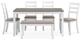 Stonehollow White & Gray Dining Room Set w/ Bench (Set of 6) - Ornate Home