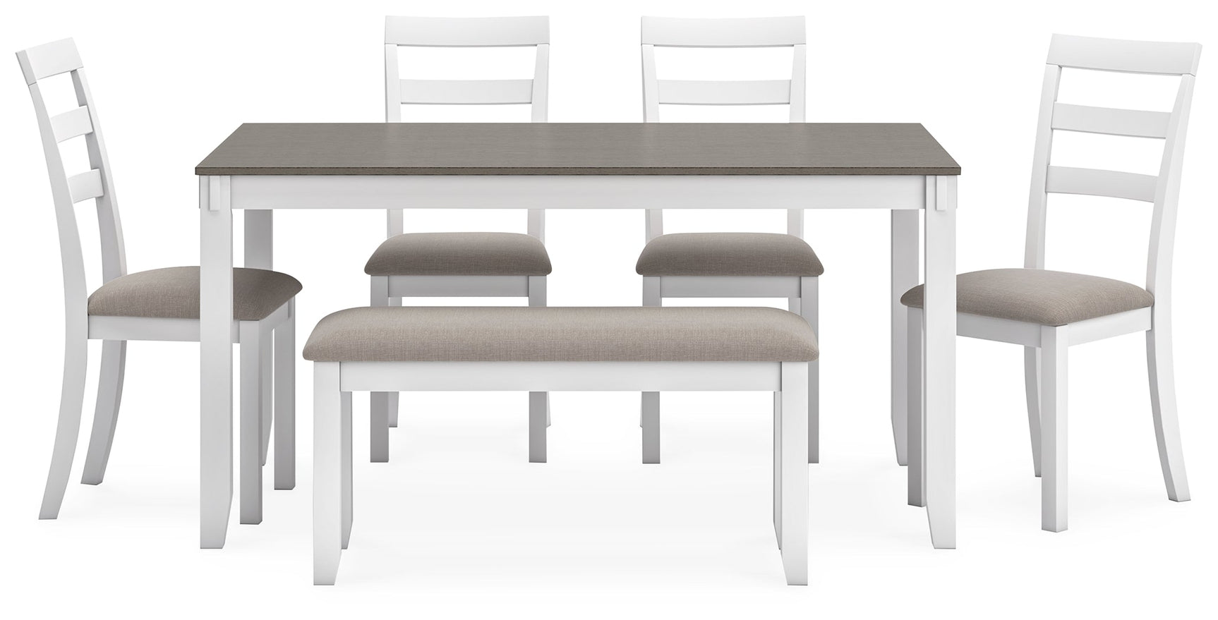 Stonehollow White & Gray Dining Room Set w/ Bench (Set of 6) - Ornate Home