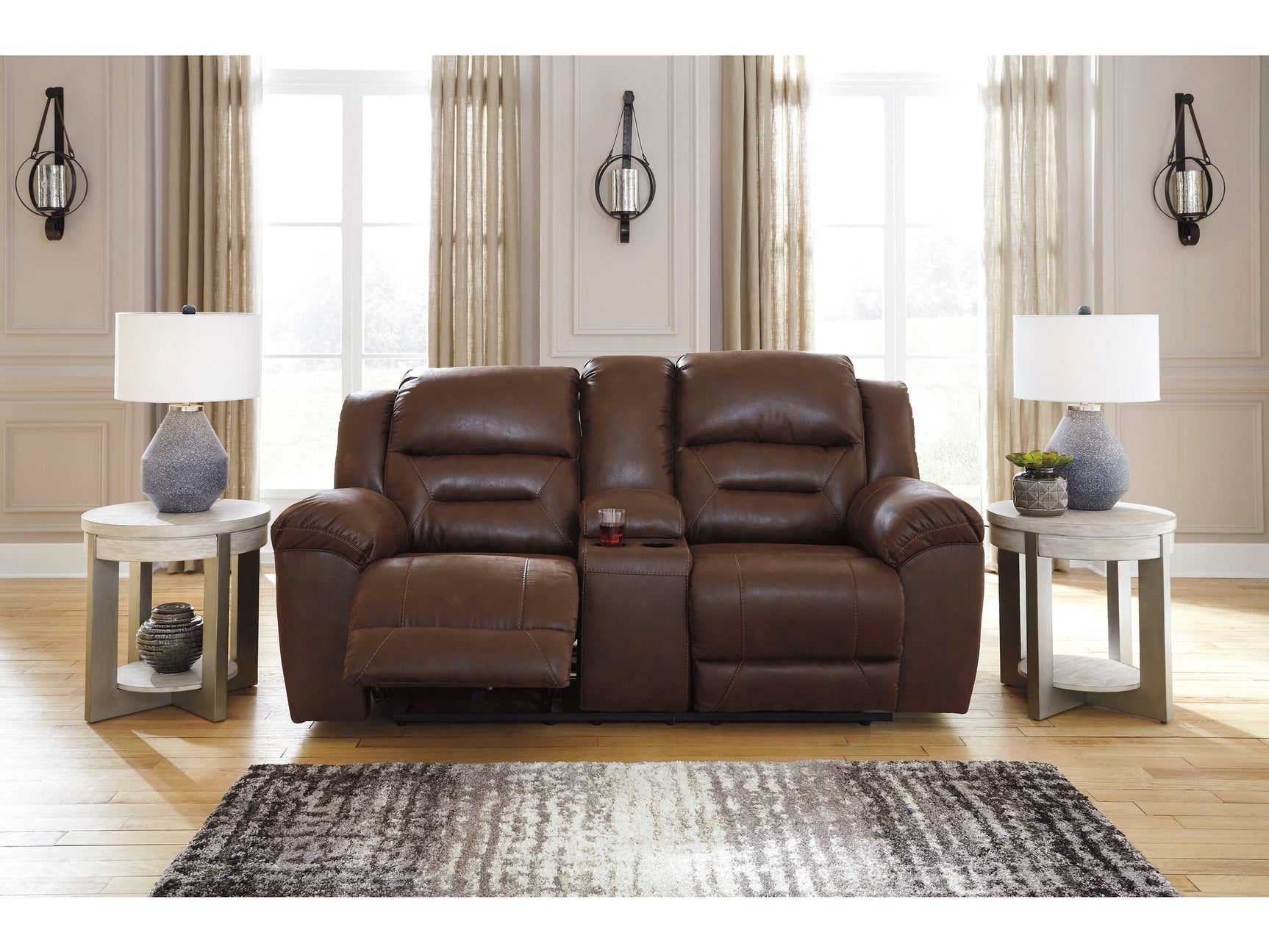 Stoneland Chocolate Reclining Loveseat w/ Console (Online Special Price) - Ornate Home