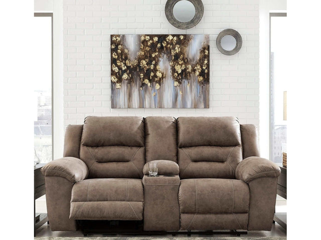 Stoneland Fossil Manual Reclining Loveseat w/ Console (Online Special Price) - Ornate Home