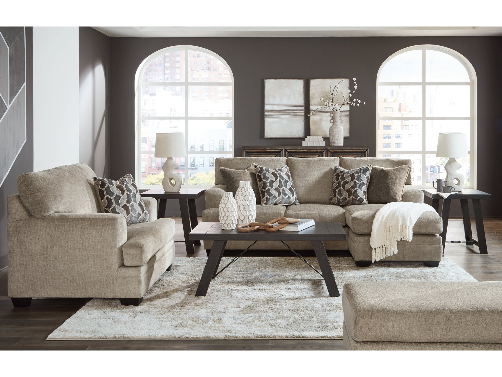 Stonemeade Sofa Chaise, Oversized Chair, and Ottoman - Ornate Home