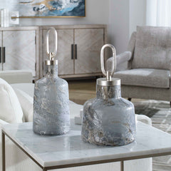 Storm Black/Gray/Silver Art Glass Bottles (Set of 2) - Ornate Home