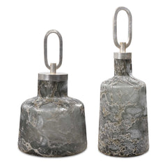 Storm Black/Gray/Silver Art Glass Bottles (Set of 2) - Ornate Home