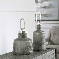 Storm Black/Gray/Silver Art Glass Bottles (Set of 2) - Ornate Home