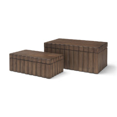 Strata Dark Brown Fluted Walnut Wood Decorative Box Set - Ornate Home