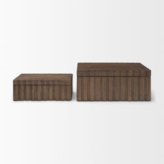 Strata Dark Brown Fluted Walnut Wood Decorative Box Set - Ornate Home