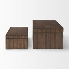 Strata Dark Brown Fluted Walnut Wood Decorative Box Set - Ornate Home