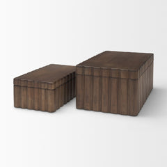 Strata Dark Brown Fluted Walnut Wood Decorative Box Set - Ornate Home