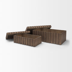 Strata Dark Brown Fluted Walnut Wood Decorative Box Set - Ornate Home