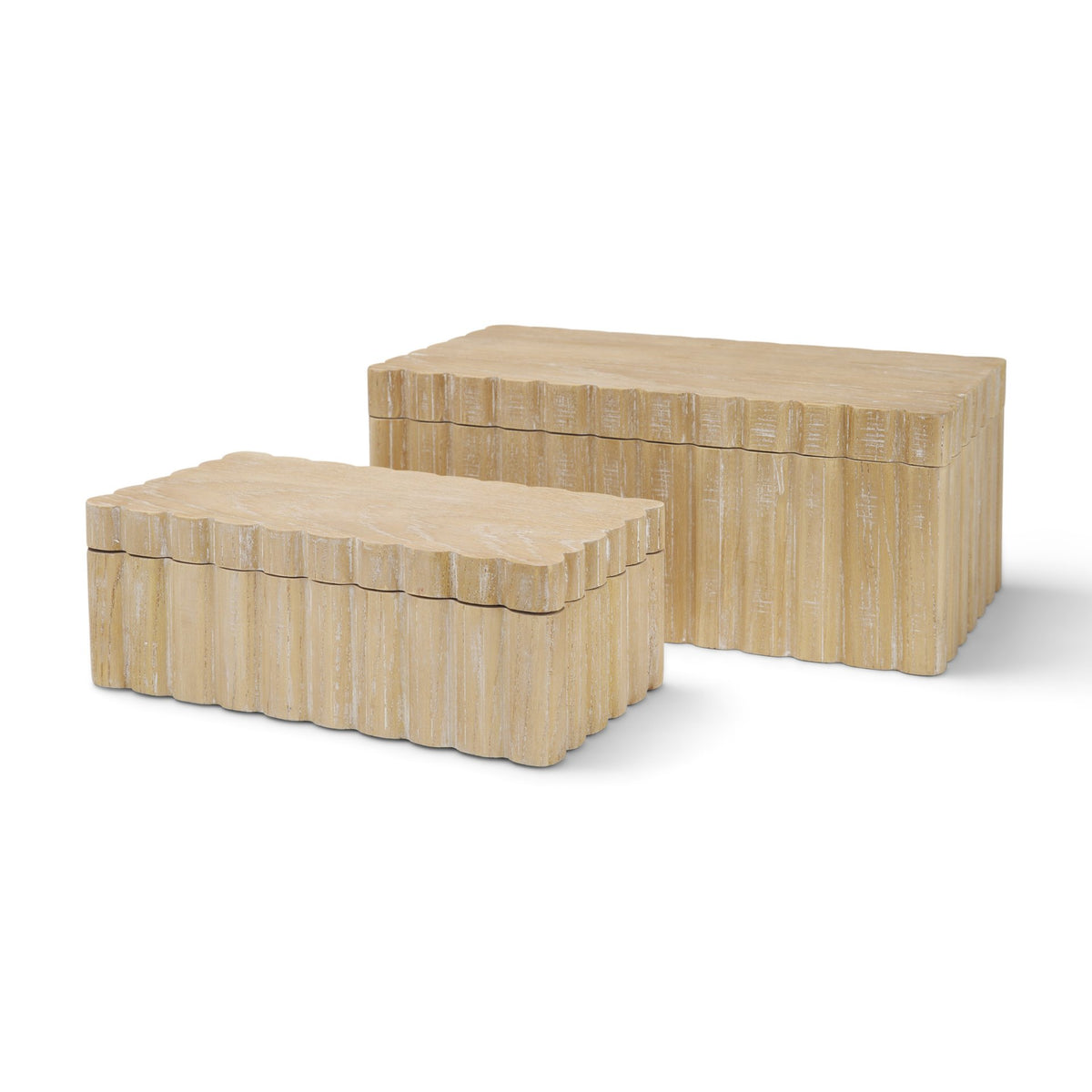 Strata Whitewash Fluted Wood Decorative Box Set - Ornate Home