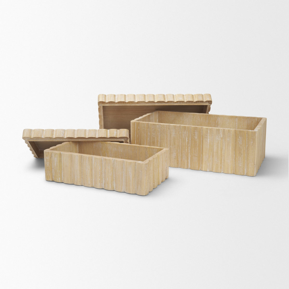 Strata Whitewash Fluted Wood Decorative Box Set - Ornate Home