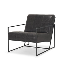 Stratton Gunmetal/Aged Black Genuine Leather Upholstered Accent Chair