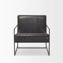 Stratton Gunmetal/Aged Black Genuine Leather Upholstered Accent Chair