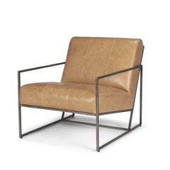 Stratton Gunmetal/Brown Genuine Leather Upholstered Accent Chair