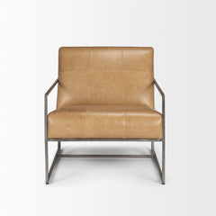 Stratton Gunmetal/Brown Genuine Leather Upholstered Accent Chair