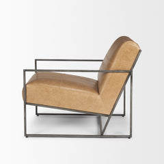 Stratton Gunmetal/Brown Genuine Leather Upholstered Accent Chair