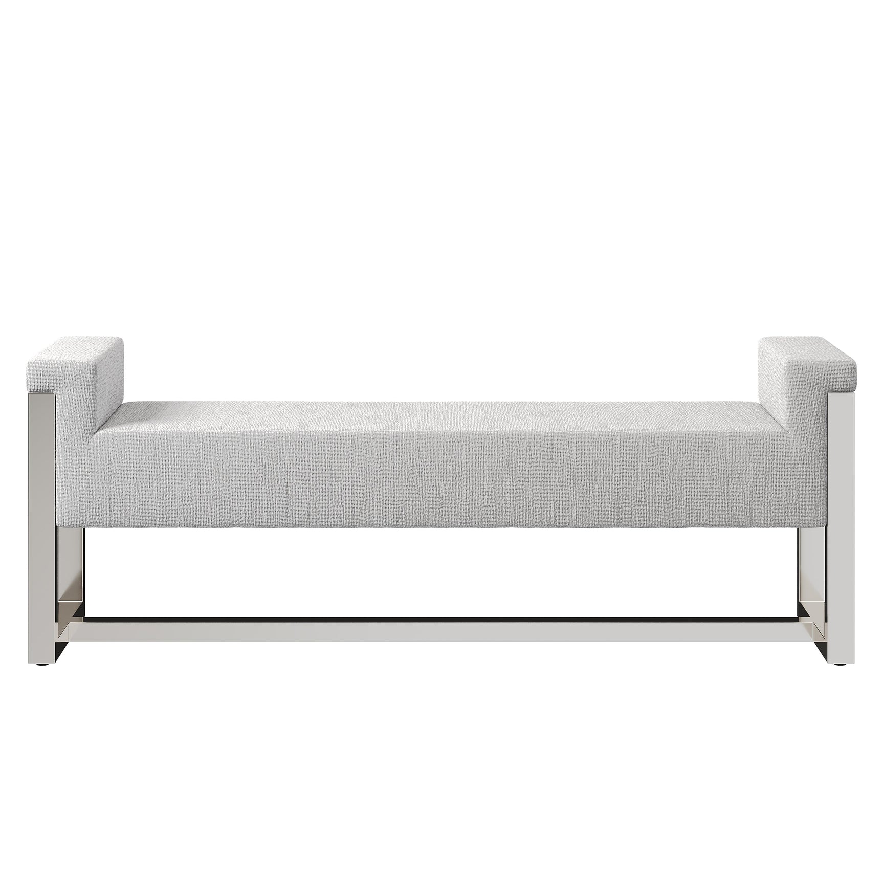 Stratum Polished Nickel/Grey Fabric Bench - Ornate Home