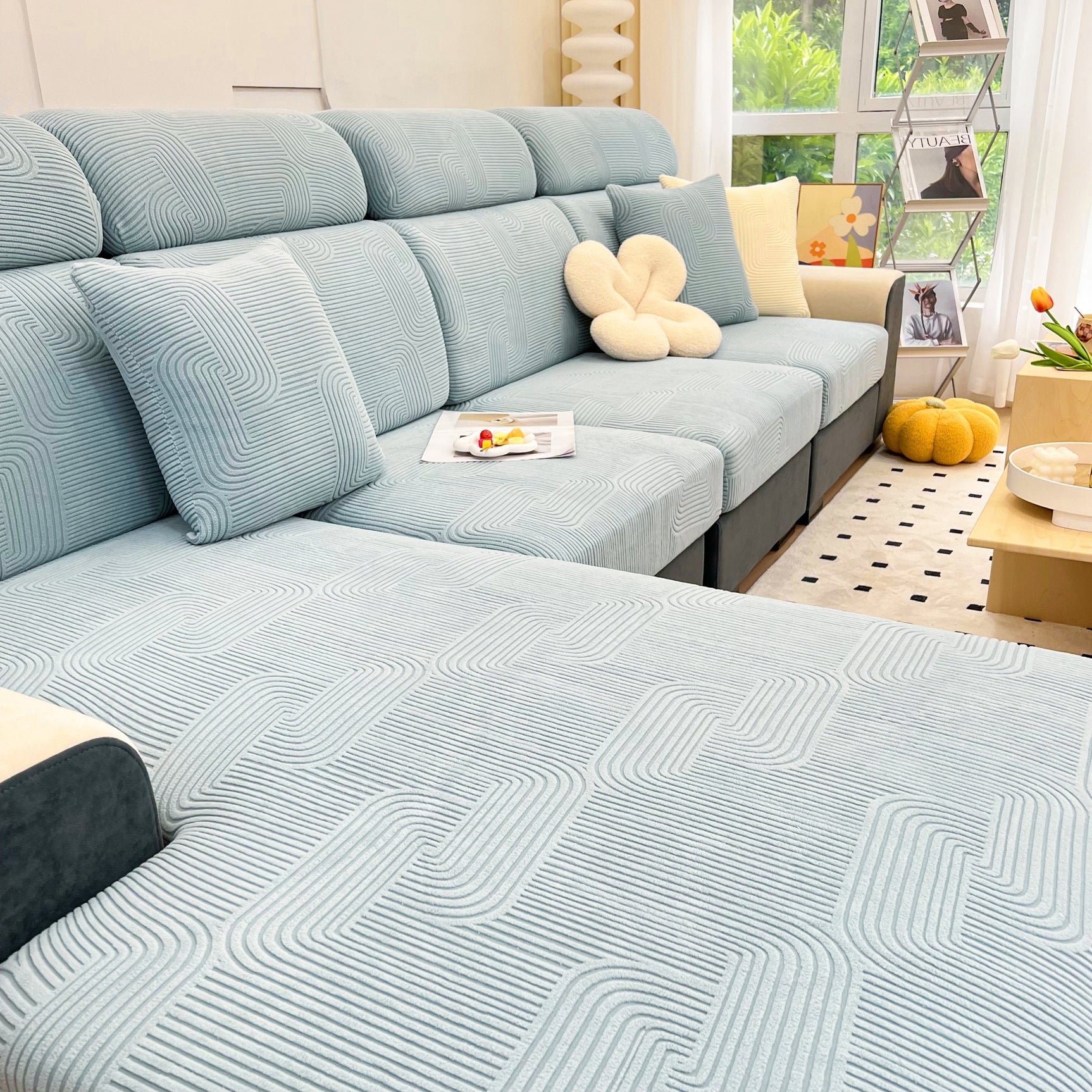 Stretch Couch Cushion Covers, Washable Chaise Lounge Sofa Slipcover, Elastic Furniture Protector for Pets, Kid - Ornate Home