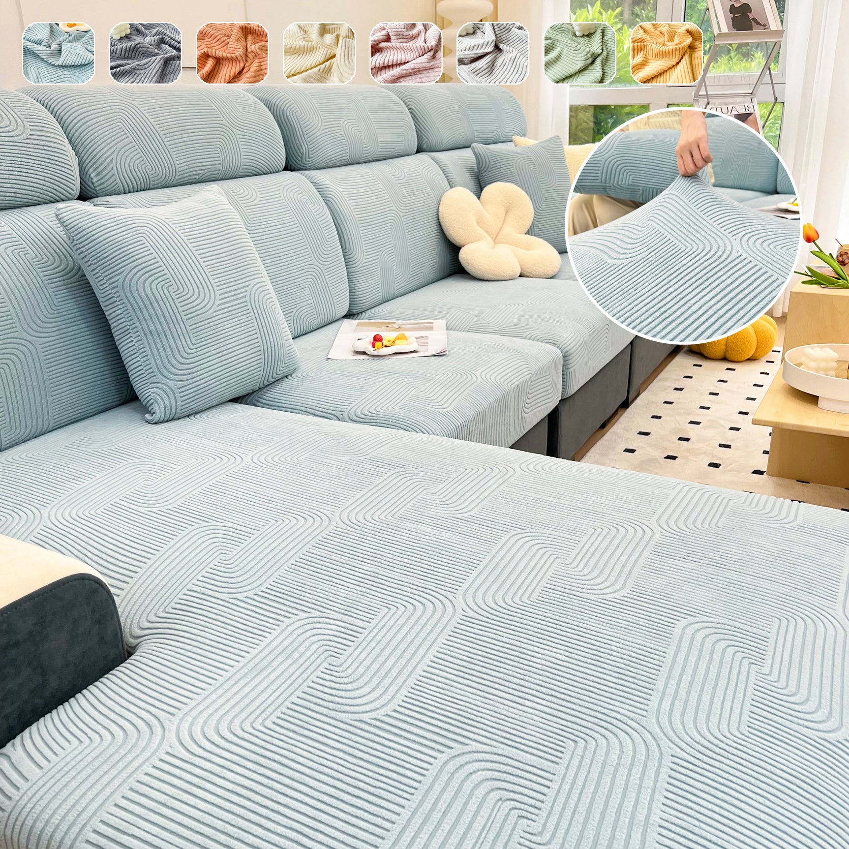 Stretch Couch Cushion Covers, Washable Chaise Lounge Sofa Slipcover, Elastic Furniture Protector for Pets, Kid - Ornate Home