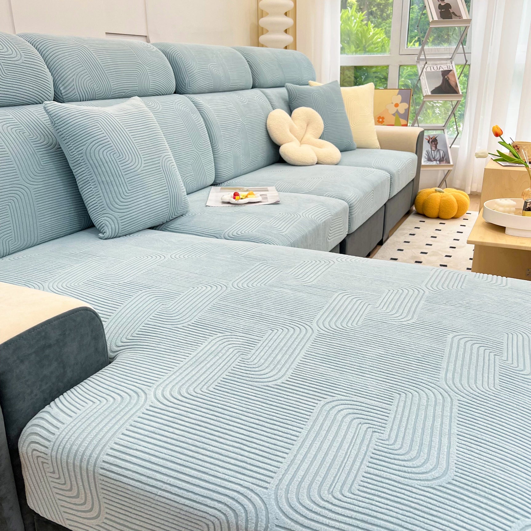 Stretch Couch Cushion Covers, Washable Chaise Lounge Sofa Slipcover, Elastic Furniture Protector for Pets, Kid - Ornate Home