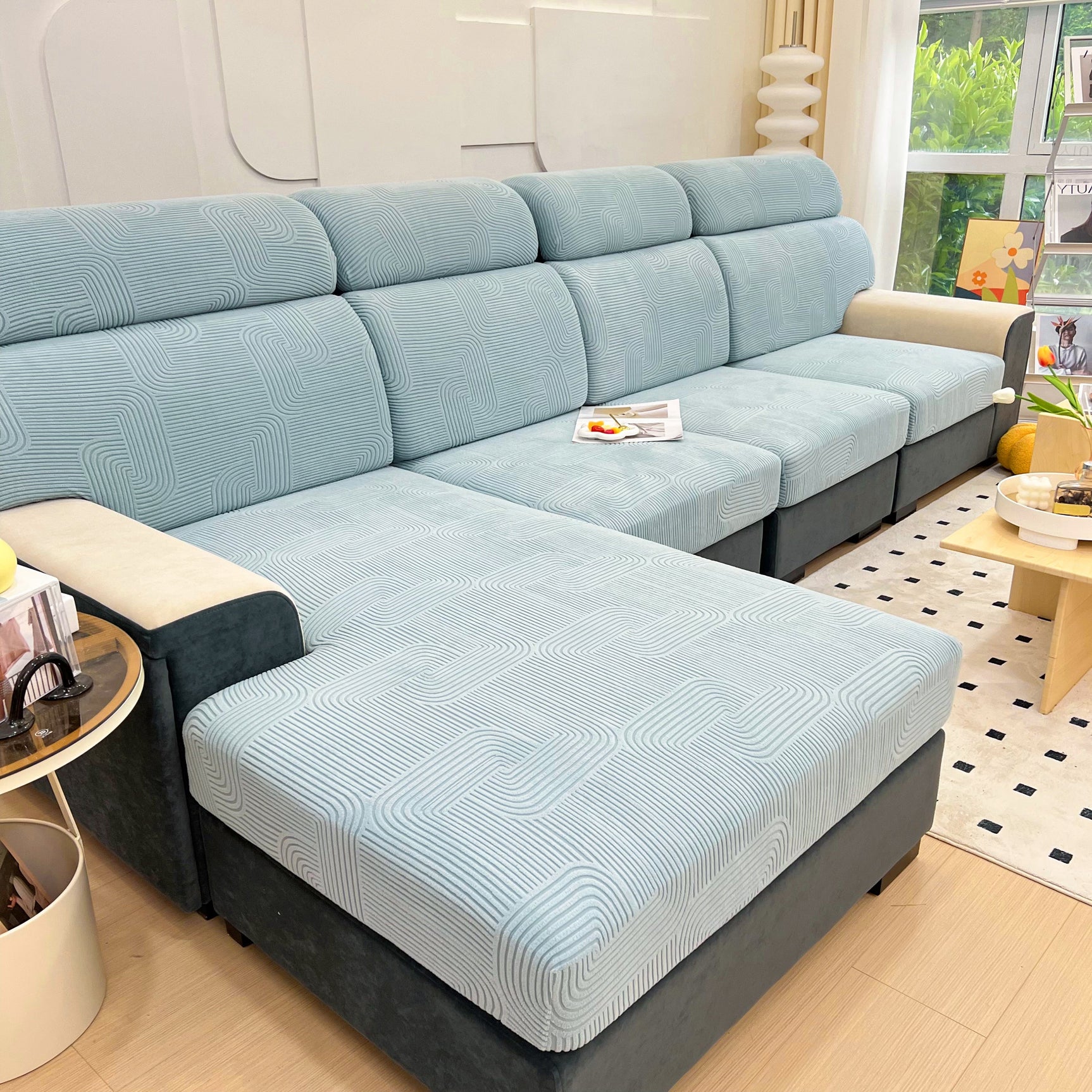 Stretch Couch Cushion Covers, Washable Chaise Lounge Sofa Slipcover, Elastic Furniture Protector for Pets, Kid - Ornate Home