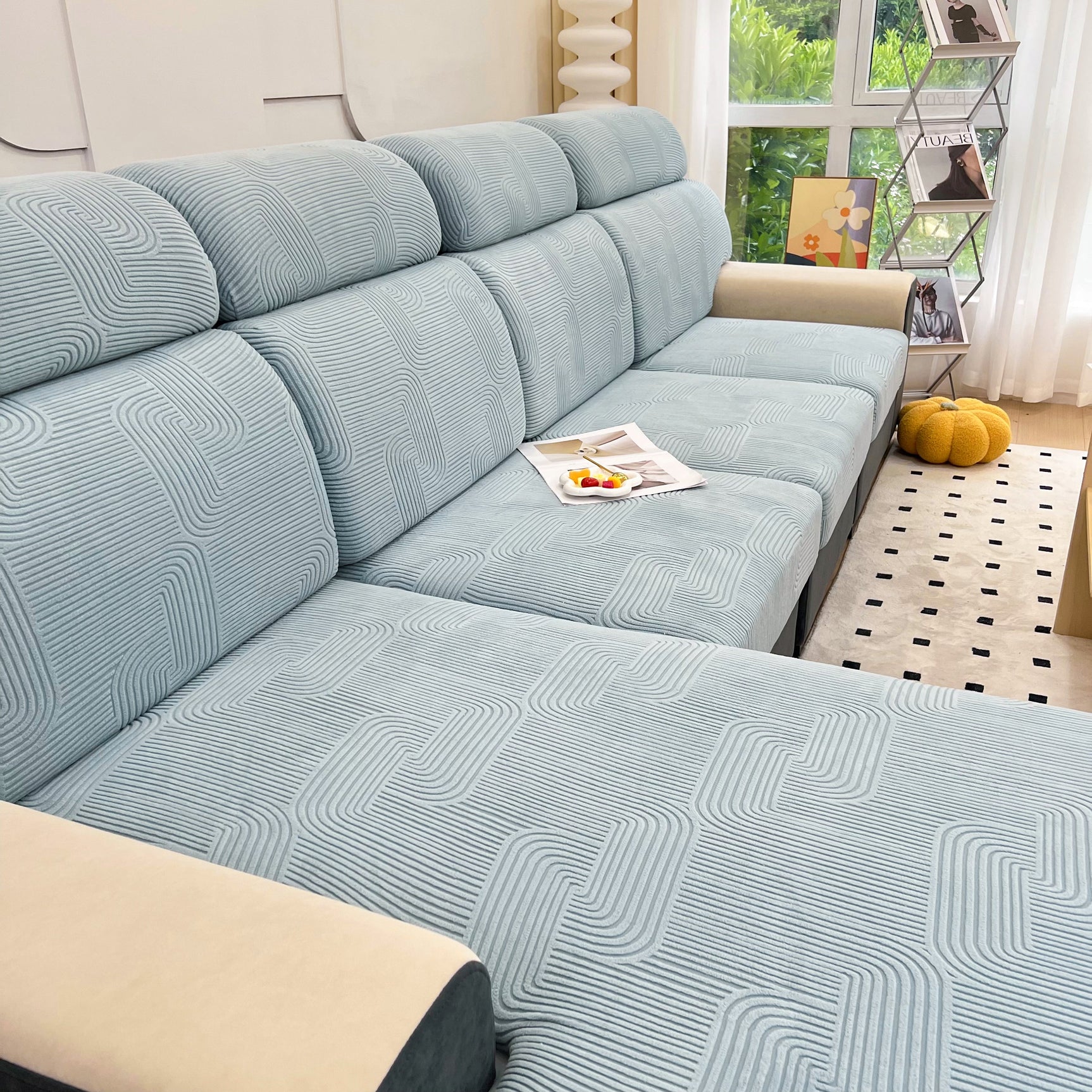 Stretch Couch Cushion Covers, Washable Chaise Lounge Sofa Slipcover, Elastic Furniture Protector for Pets, Kid - Ornate Home