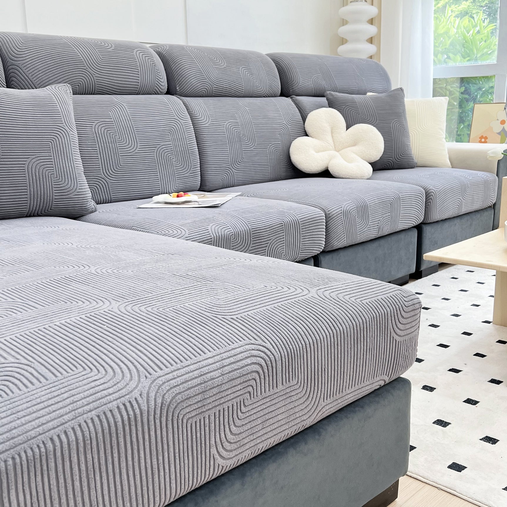 Stretch Couch Cushion Covers, Washable Chaise Lounge Sofa Slipcover, Elastic Furniture Protector for Pets, Kid - Ornate Home