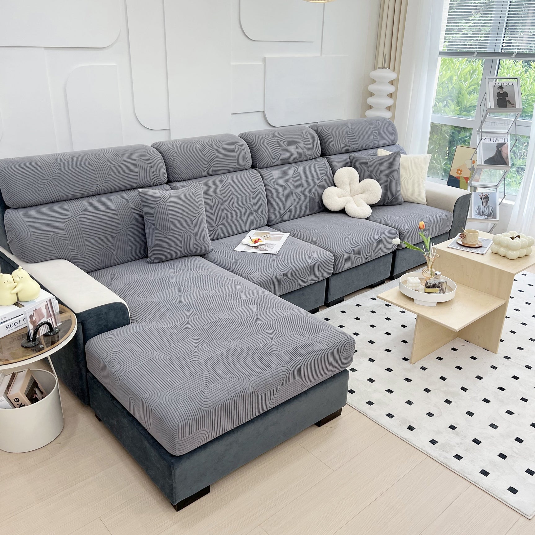 Stretch Couch Cushion Covers, Washable Chaise Lounge Sofa Slipcover, Elastic Furniture Protector for Pets, Kid - Ornate Home
