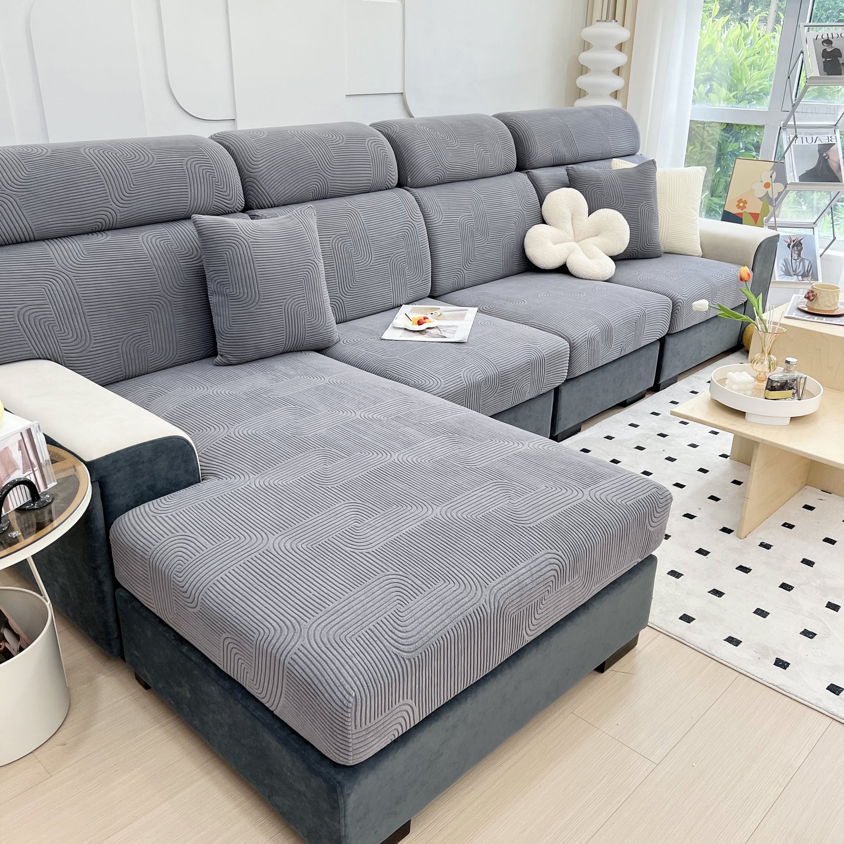 Stretch Couch Cushion Covers, Washable Chaise Lounge Sofa Slipcover, Elastic Furniture Protector for Pets, Kid - Ornate Home