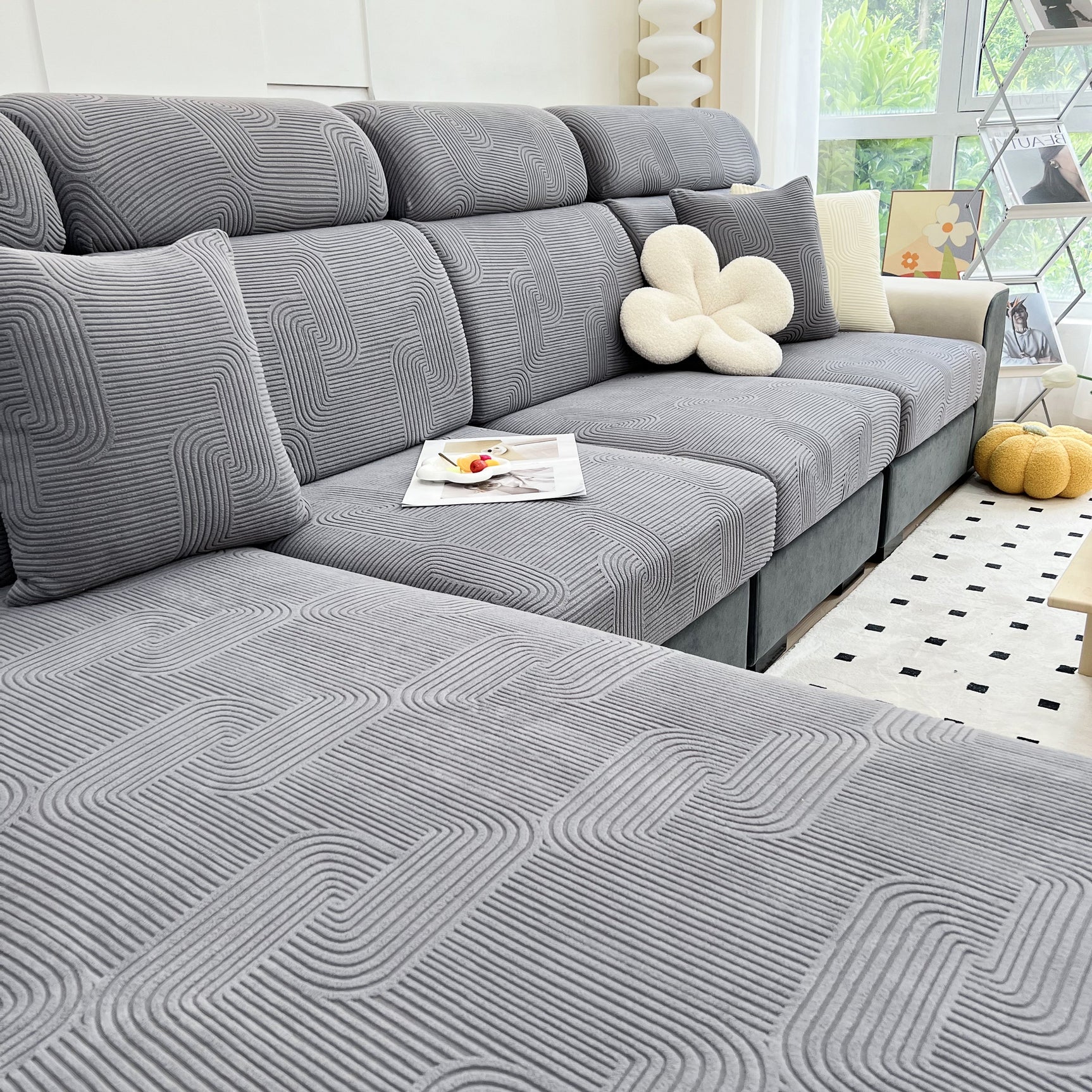 Stretch Couch Cushion Covers, Washable Chaise Lounge Sofa Slipcover, Elastic Furniture Protector for Pets, Kid - Ornate Home